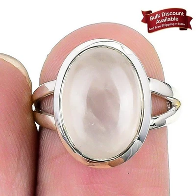 Ювелирное кольцо из чистого серебра с розовым кварцем и драгоценным камнем на годовщину жены размер 7 - Изображение 1 из 4