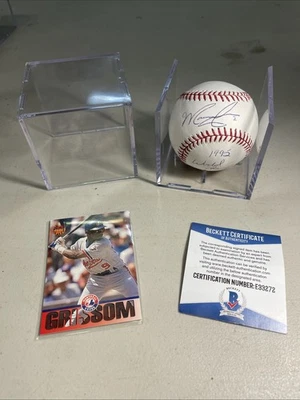 Marquis Grissom Signed 95 World Champ Insc Beckett COA & 94 Donruss Card Expos - Image 1 of 4