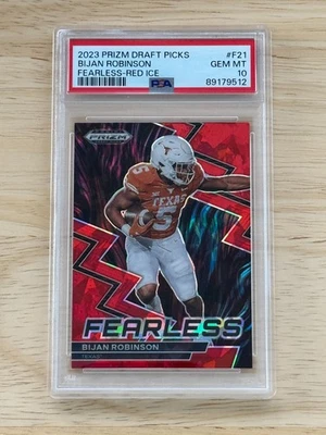 2023 Panini Prizm Draft Picks Bijan Robinson Fearless Red Ice RC #F21 PSA 10 - Image 1 of 2