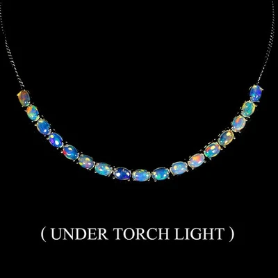 Collar de plata de ley 925 ovalado ópalo de fuego 7x5 mm joyas de piedras preciosas naturales 18 pulgadas Foto 1 de 4