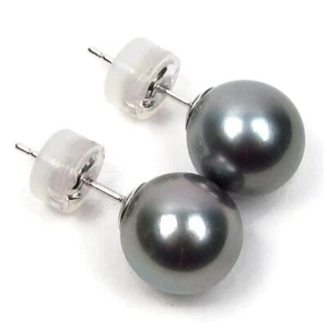 Auténticos pendientes de perla negra tahitiana de 10-11 mm oro amarillo o blanco de 18 quilates - Imagen 1 de 7