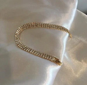 Elegant Women's Gold Plated Cubic Zirconia Link Chain Bracelet Gift - One Size - Picture 1 of 7