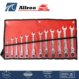 12PCS Metric Flexible Head Ratcheting Wrench Combination Spanner Tool Set 8-19mm - Picture 1 of 8