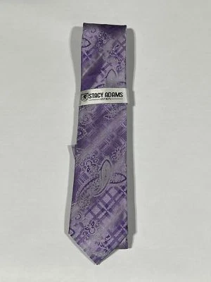 男式 Stacy Adams 紫色佩斯利领带匹配口袋方形新品 — 第 1/4 张图片