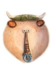 Studio Pottery Clay Hand Made Whimsical Bull Face Sculpture Wall Hanging Italy