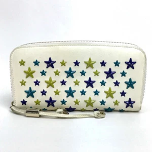JIMMY CHOO Star Studs Zip Around Long Wallet Off-White/Multicolor - Picture 1 of 11