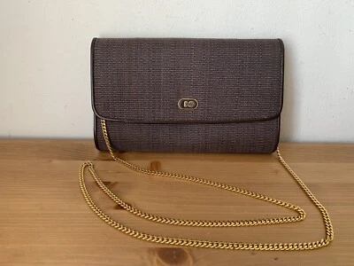 De colección Nina Ricci Marrón Tejido Cuero Tono Dorado Cadena Bolso sin asas Bolso de mano Monedero  Foto 1 de 4