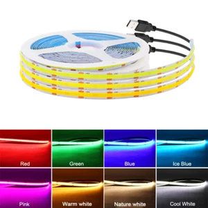 USB 5V 8mm COB LED Strip Light 400LED/M Dotless Flexible Red Warm Natural White - Picture 1 of 21