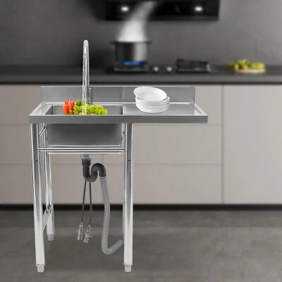 Mesa de preparación de fregadero de cocina comercial con grifo 304 acero inoxidable 1 compartimento Foto 1 de 4