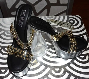 CAPE ROBBIN NAJU ROUND HEEL CLEAR/BLACK GOLD SPIKED PLATFORM HIGH HEELS ( SZ:6) - Picture 1 of 6