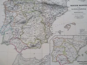 Andalusia Iberia Spain Portugal Catholic Church Archdiocese 1880 Menke map - Picture 1 of 5