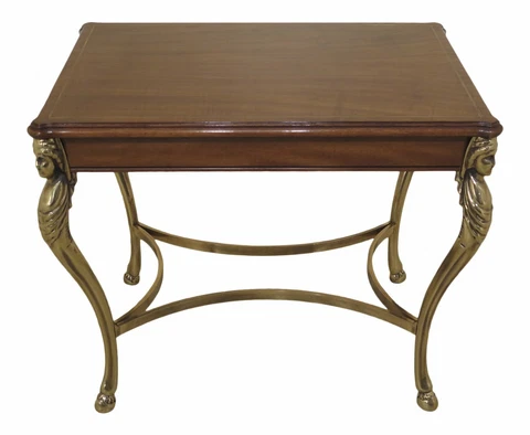 47625EC: KARGES Brass & Walnut Accent Table Regency Style Cover