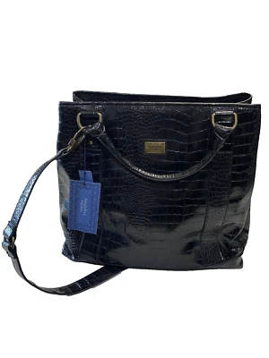 Simply Vera Wang Black Embossed Faux Leather LARGE Shoulder Bag 15x14x6" NWT - Image 1 of 4