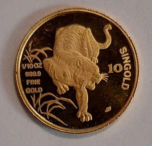 Moneda Tigre Año Prueba 1/10 OZ Singapur 1986 Oro ✰10 Único✰ Baja 2.000 DE COLECCIÓN - Imagen 1 de 2