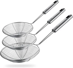 Spider Strainer Skimmer Spoon Set Of 3 Sizes Frying Spoon Stainless Steel Fryer - Picture 1 of 2