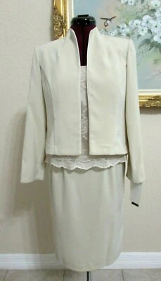 NEW POSITIVE ATTITUDE PETITE 3 PC. BEIGE OPEN JACKET/LACE TANK SKIRT SUIT SZ 8 - Image 1 of 4