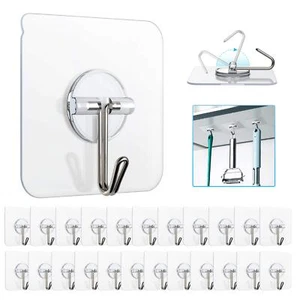Adhesive Hooks Removable Wall Hooks 13 LB Ceiling Hooks Transparent Seamless ... - Picture 1 of 9