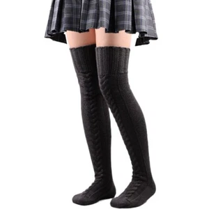 Woollens Foot Warming Solid Color Over The Knee Socks Stockings Thick Women's - Picture 1 of 13