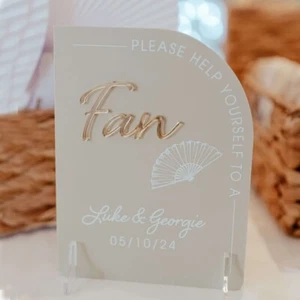 Modern Arch Wedding Fan Matte and Mirror Acrylic 3D Sign | Destination Wedding - Picture 1 of 6