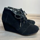 Toms Black Suede Kala Lace up Wedge Ankle Boot Bootie Womens Size 7