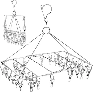 Folding Clothes Drying Hanger 36 Clips Stainless Steel Space-Saving Dryer Rack W - Picture 1 of 8