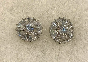 Sterling CZ  Ballerina Style Stud Earrings Approx. 1/2 In. Diameter - 2.1 Grams - Picture 1 of 8