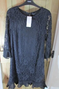 LADIES LIPSEY BLACK SIZE SIX BLACK LACE FLUTED SHIFT LONG SLEVE DRESS NEW - Picture 1 of 5