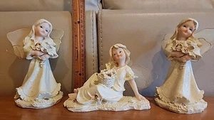 Colección Ángel Navidad Juego De 3 Crema Y Oro Brillo Vintage 6" y 4" - Imagen 1 de 13