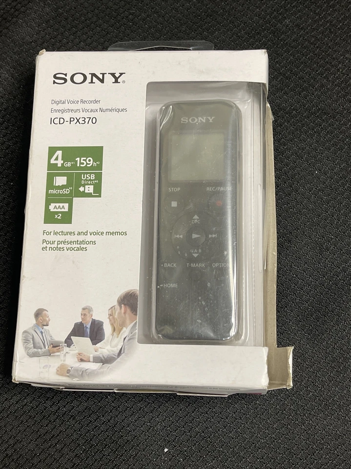 New SONY ICD-PX370 Mono Digital Voice Recorder Built-In USB 4GB Memory Black SD - Image 1 of 1