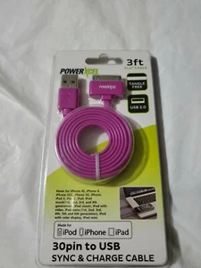 PowerXcel 3ft Flat Cable 30pin to USB Purple Charger For iPad iPhone iPod New - Picture 1 of 4