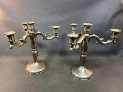 Paire de 2 anciens grands bougeoirs en métal candélabres vintage - Photo 1/4