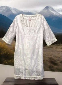 Lilly Pulitzer Lace Tunic Shift Dress Size S White 3/4 Sleeves Tropical Print - Bild 1 von 13
