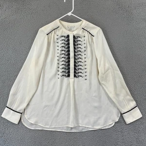 Camicetta Lucky Brand donna XL avorio bottoni ricamati manica lunga western boho - Foto 1 di 13