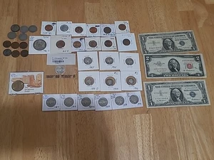 Large Starter Coin & Note Lot #2 ( Mercury & Barber Dimes Red Seal Notes Ect. - Picture 1 of 14