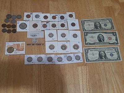 Large Starter Coin & Note Lot #2 ( Mercury & Barber Dimes Red Seal Notes Ect. - Image 1 of 4