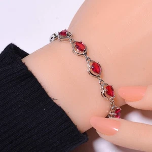 Pink Rubellite Tourmaline 925 Sterling Silver Tennis Bracelet 8.99" B_9730_696_1 - Picture 1 of 4