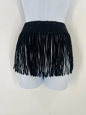 Falda PilyQ Negra Macramé Flecos Natación Cubierta Mini Sarong Playa Resort Ropa Foto 1 de 4
