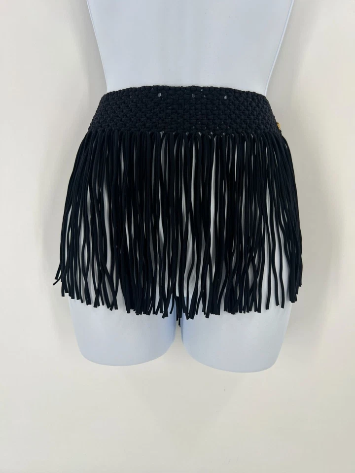 Falda PilyQ Negra Macramé Flecos Natación Cubierta Mini Sarong Playa Resort Ropa Foto 1 de 4