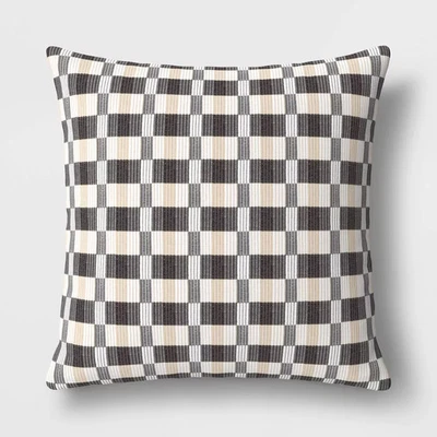 Oversized Woven Linework Square Throw Pillow Black/Neutral - Threshold: Cotton Foto 1 de 4