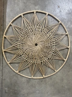 Boho Hanging Woven Wicker Basket Wall Decor Rattan Farmhouse Peacock Round VNT - Image 1 of 4