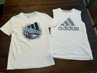 阿迪达斯青少年短袖无袖衬衫套装 X 2 M 码 10-12 — 第 1/4 张图片