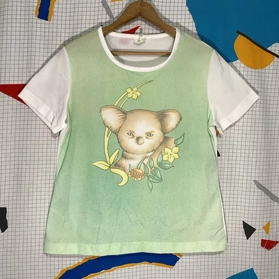 Vintage 70s Koala Novelty Tshirt Polyester Tee Nature Animal Hippy Indie Boho - Image 1 of 4