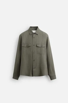 Nueva Sobrecamisa Zara 100% Lino S 4335/181 Camisa Caqui Oscuro Top Chaqueta Abrigo Vaqueros Foto 1 de 4