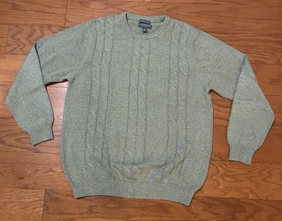 Size L - Vintage Lyle & Scott Scotland Cable Knit Sweater 100% Cotton Green - Image 1 of 4