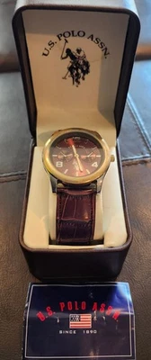 U.S. Polo Assn Men's Bronze Tone Brown Dial Watch USC50000. Leather Band w/Box - Image 1 of 4