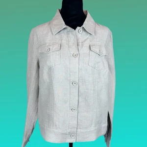 NWT! Liz Claiborne 100% Linen Beige Button Up Collared Jacket Large - Picture 1 of 13