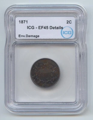 1871 Two Cent Piece, 2c, ICG EF-45 Details - Image 1 of 2