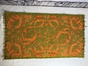 VTG 70's Fieldcrest Hand Towel Poppy Floral Fringe Green & Orange Retro 17x30 - Picture 1 of 5
