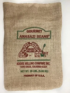 20 libras. "Saco de arpillera de frijoles Anasazi Adobe Milling Co - bolsa vacía de 21,5"" x 14,5""" - Imagen 1 de 5