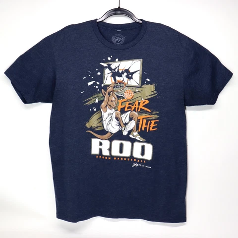Akron Zips Basketball Fear The ROO T Shirt Mens Size L Blue Zippy Dunk GV Art Cover